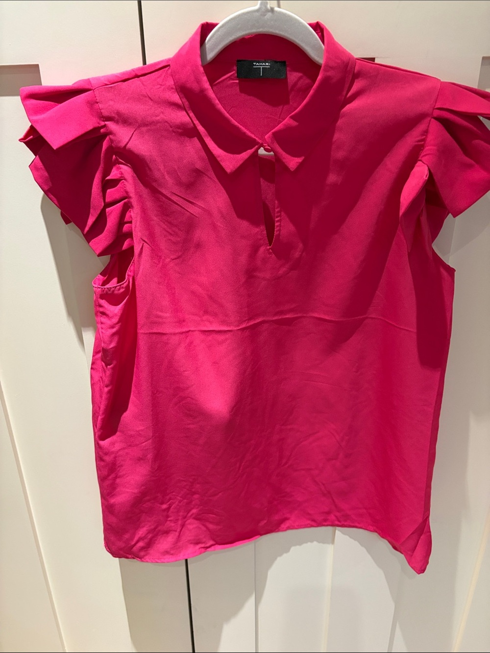 Tahari Mango Sleeveless Ruffle Shoulder Blouse - Fuchsia